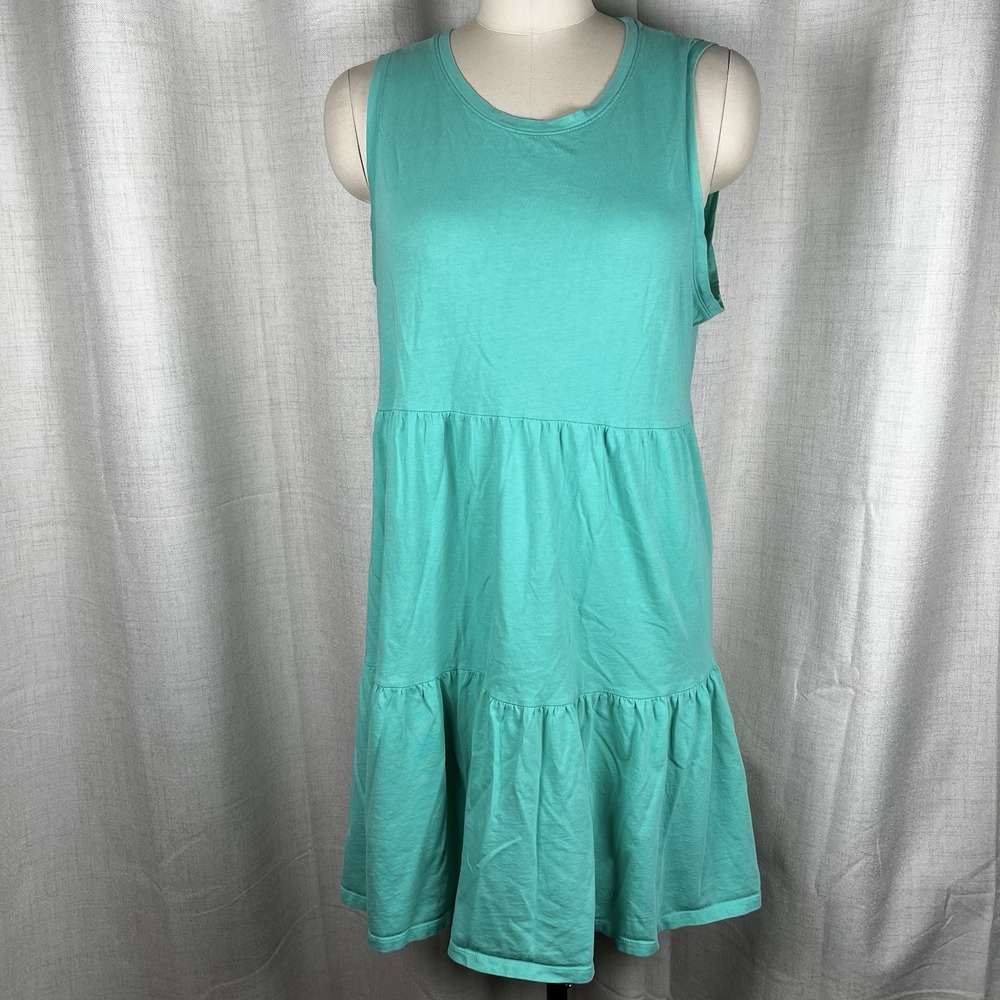 J. Crew Tiered Sleeveless Mini Dress Size Large Teal Blue Cotton‎ Casual Summer